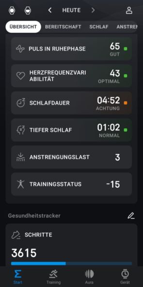 Dashboard of the Zepp Health App