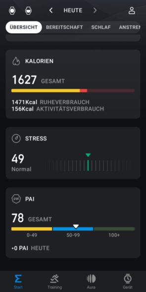 Dashboard of the Zepp Health App