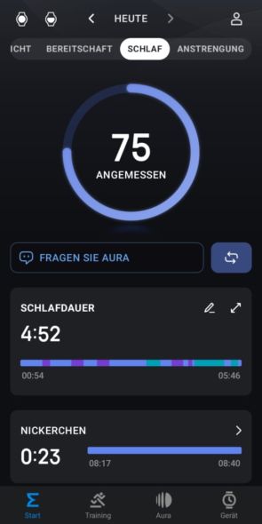 Sleep metrics in the dashboard