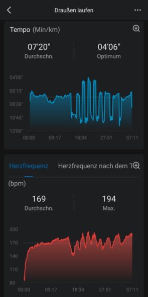 Details of a sporting activity recording in the app