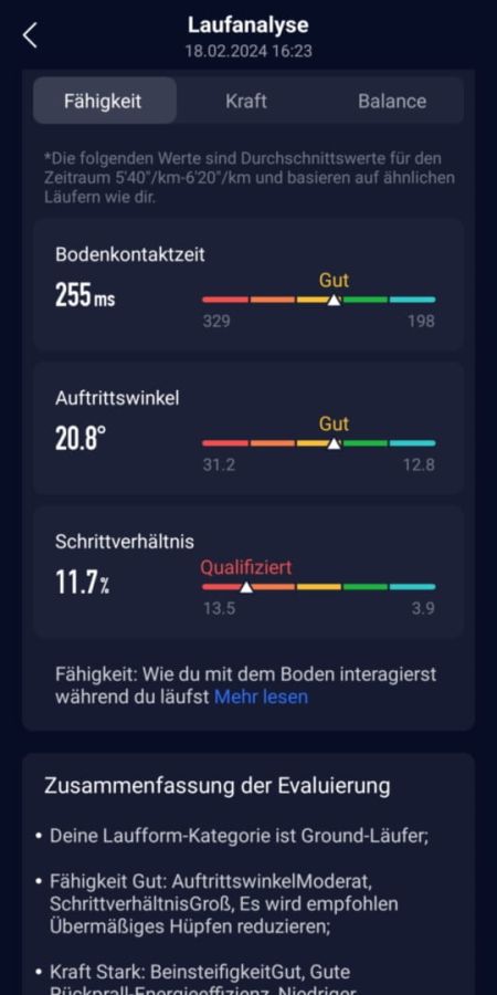 Auswertung nach Laufanalyse