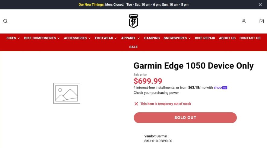 Garmin Edge 1050 listing | Screenshot: tacomabike.com